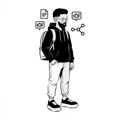 Editorial illustration of Mario standing with AI workflow icons