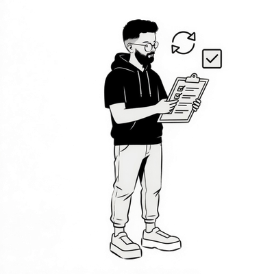 Editorial illustration of Mario standing with a verification checklist